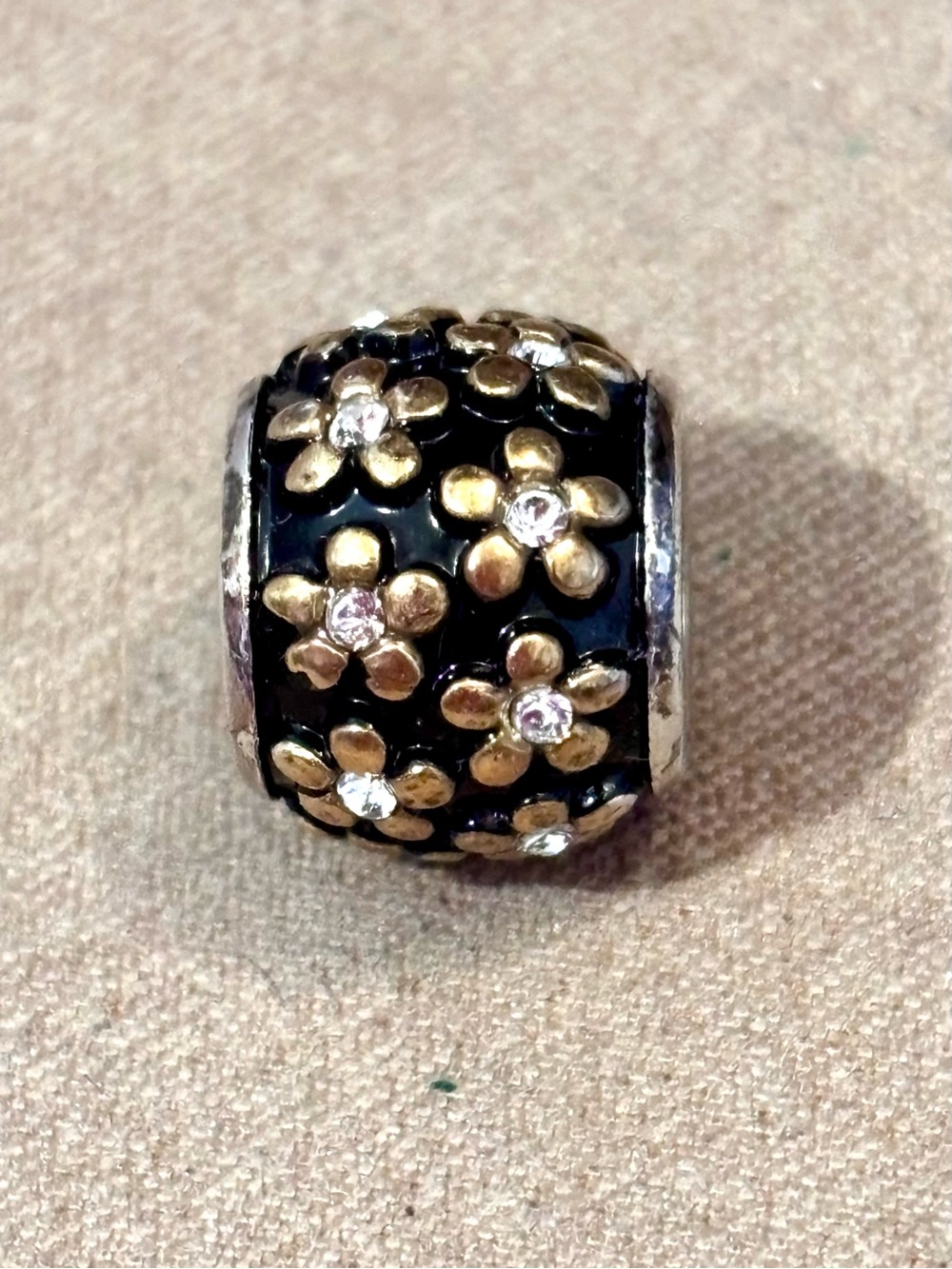 🆕Listing! Brighton Night Garden bead Black enamel Gold mini-flowers Retired
